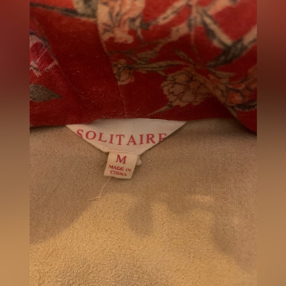 Solitaire Red Floral Faux Suede Kimono - Picture 11 of 14